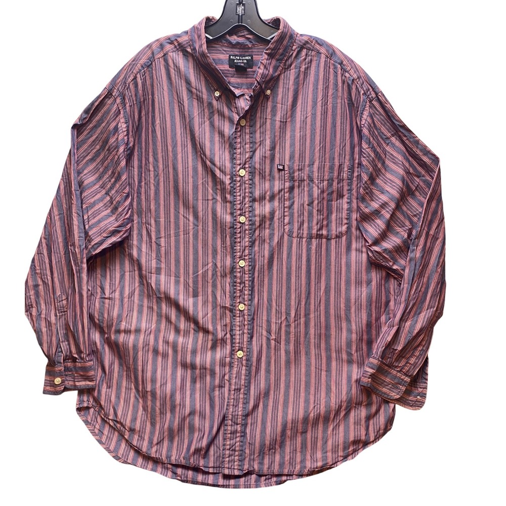 Ralph Lauren Jeans Co.‎ Shirt Mens Extra Large Red Blue Striped Button Down